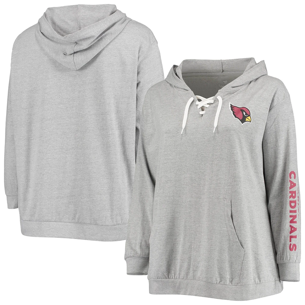 Women's Fanatics Heathered Gray Arizona Cardinals Plus Lace-Up Pullover Hoodie