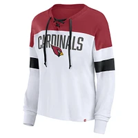 Women's Fanatics White/Cardinal Arizona Cardinals Even Match Lightweight Lace-Up Long Sleeve Top