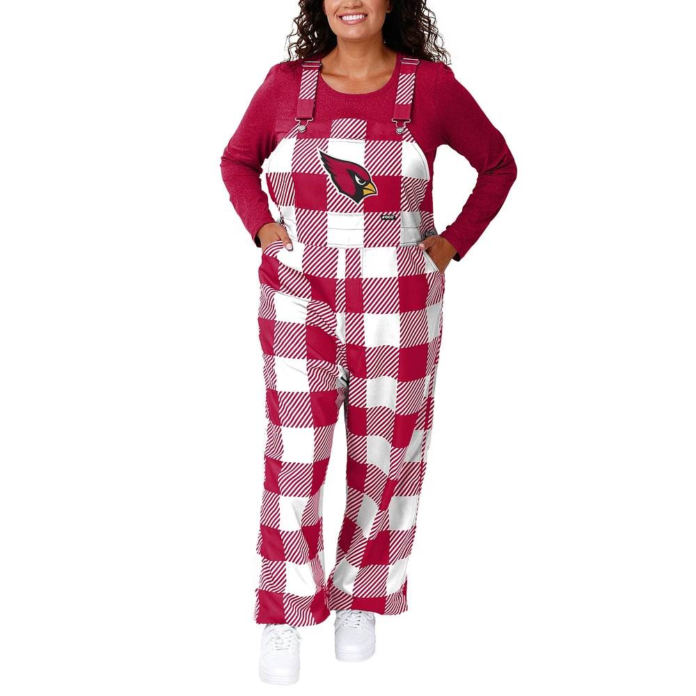 Women's FOCO Cardinal Arizona Cardinals Big Logo Plaid Overalls