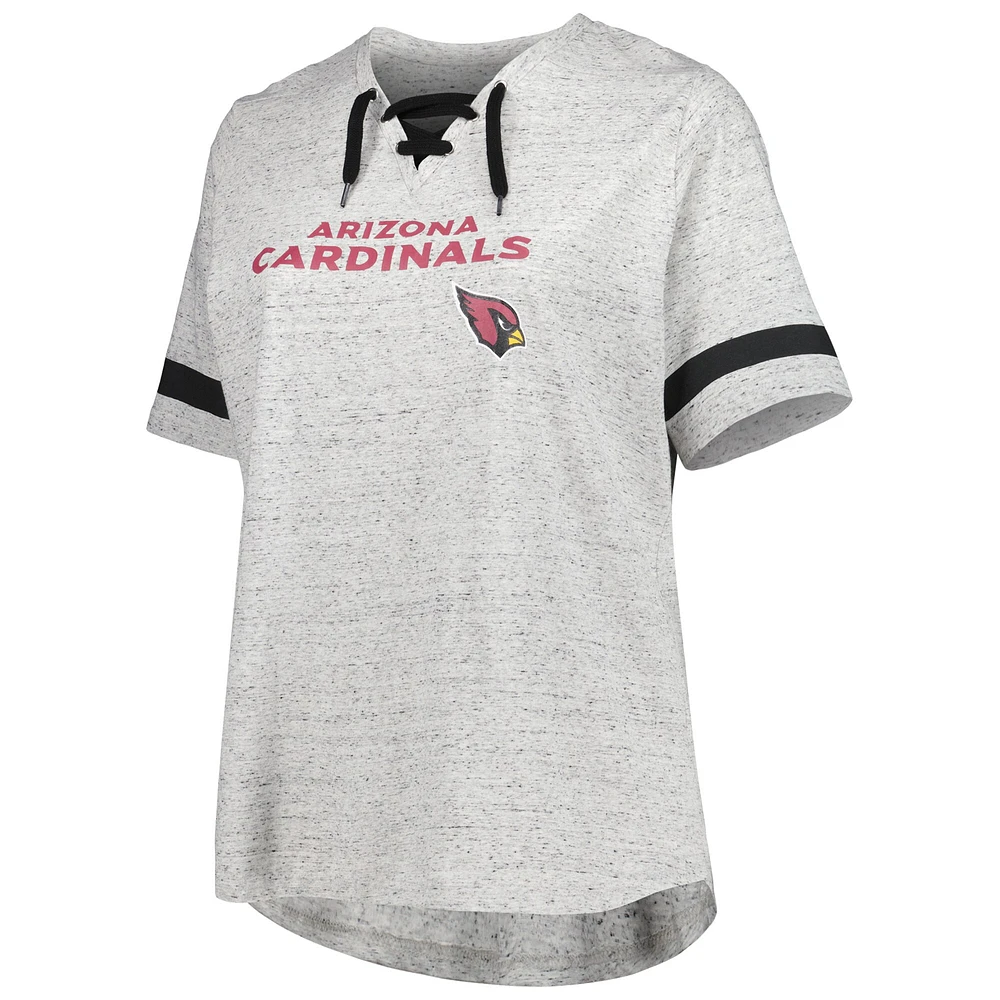 Women's Heather Gray Arizona Cardinals Plus Lace-Up V-Neck T-Shirt
