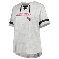 Women's Heather Gray Arizona Cardinals Plus Lace-Up V-Neck T-Shirt