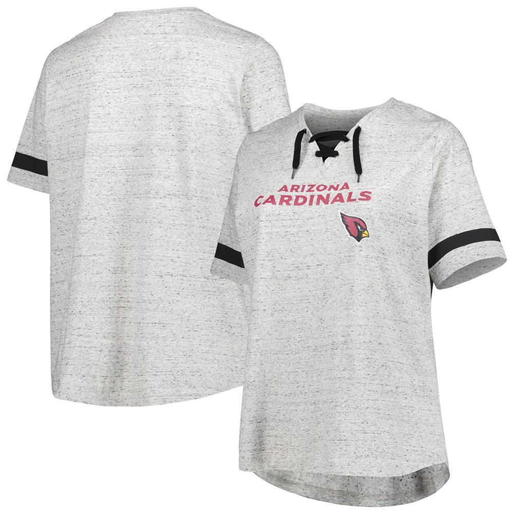 Women's Heather Gray Arizona Cardinals Plus Lace-Up V-Neck T-Shirt