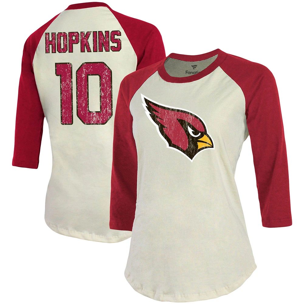 T-shirt à manches trois-quarts tri-mélange pour femmes Majestic Threads DeAndre Hopkins crème Arizona Cardinals nom et numéro du joueur