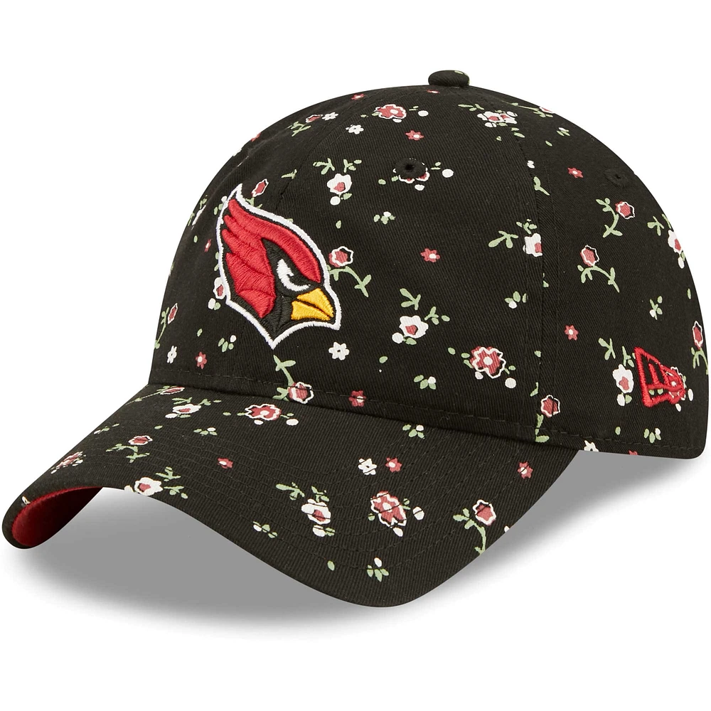 Casquette ajustable 9TWENTY pour femme avec logo floral des Cardinals de l'Arizona New Era - Noir