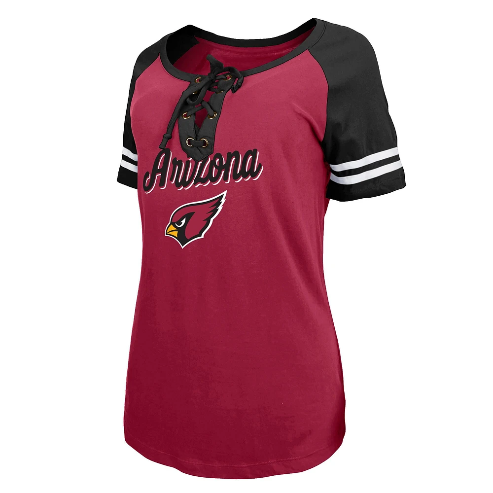 Women's New Era  Cardinal/Black Arizona Cardinals Lightweight Lace-Up Raglan T-Shirt