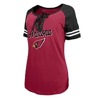 T-shirt raglan léger à lacets Cardinal/noir Arizona Cardinals New Era pour femme