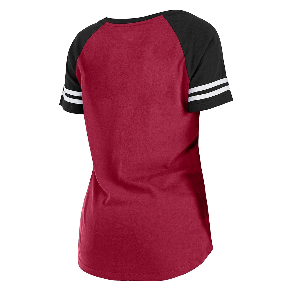 T-shirt raglan léger à lacets Cardinal/noir Arizona Cardinals New Era pour femme