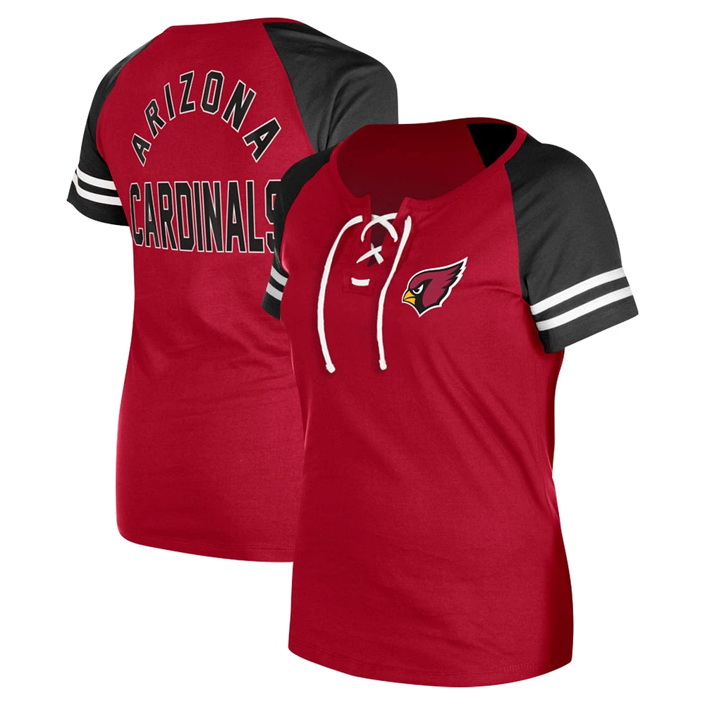 Women's New Era Cardinal Arizona Cardinals  Lace-Up Raglan T-Shirt