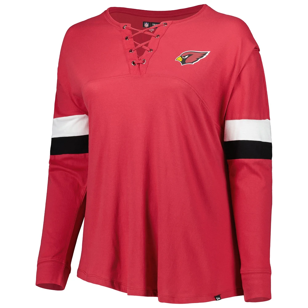 Women's New Era Cardinal Arizona Cardinals Plus Athletic Varsity Lace-Up V-Neck Long Sleeve T-Shirt