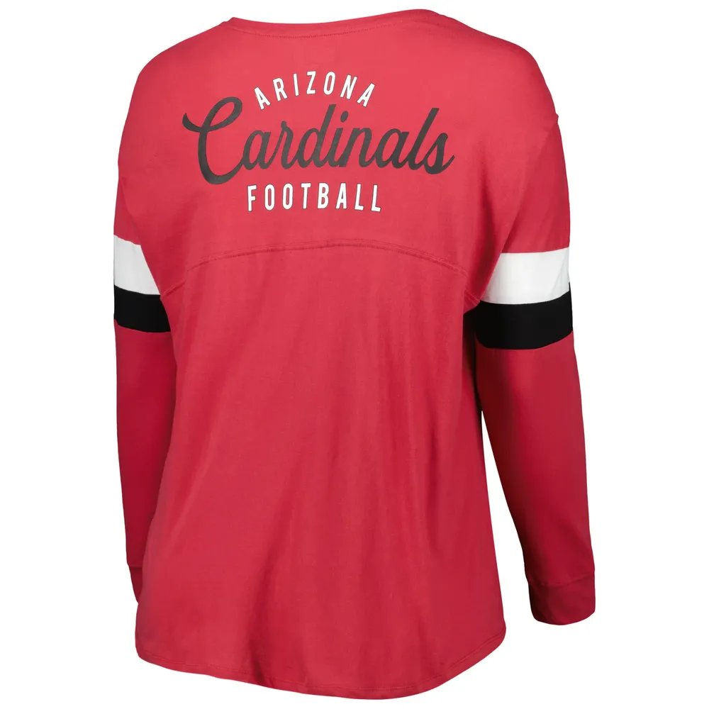 T-shirt à manches longues col en V et lacets Cardinal Arizona Cardinals de New Era pour femme