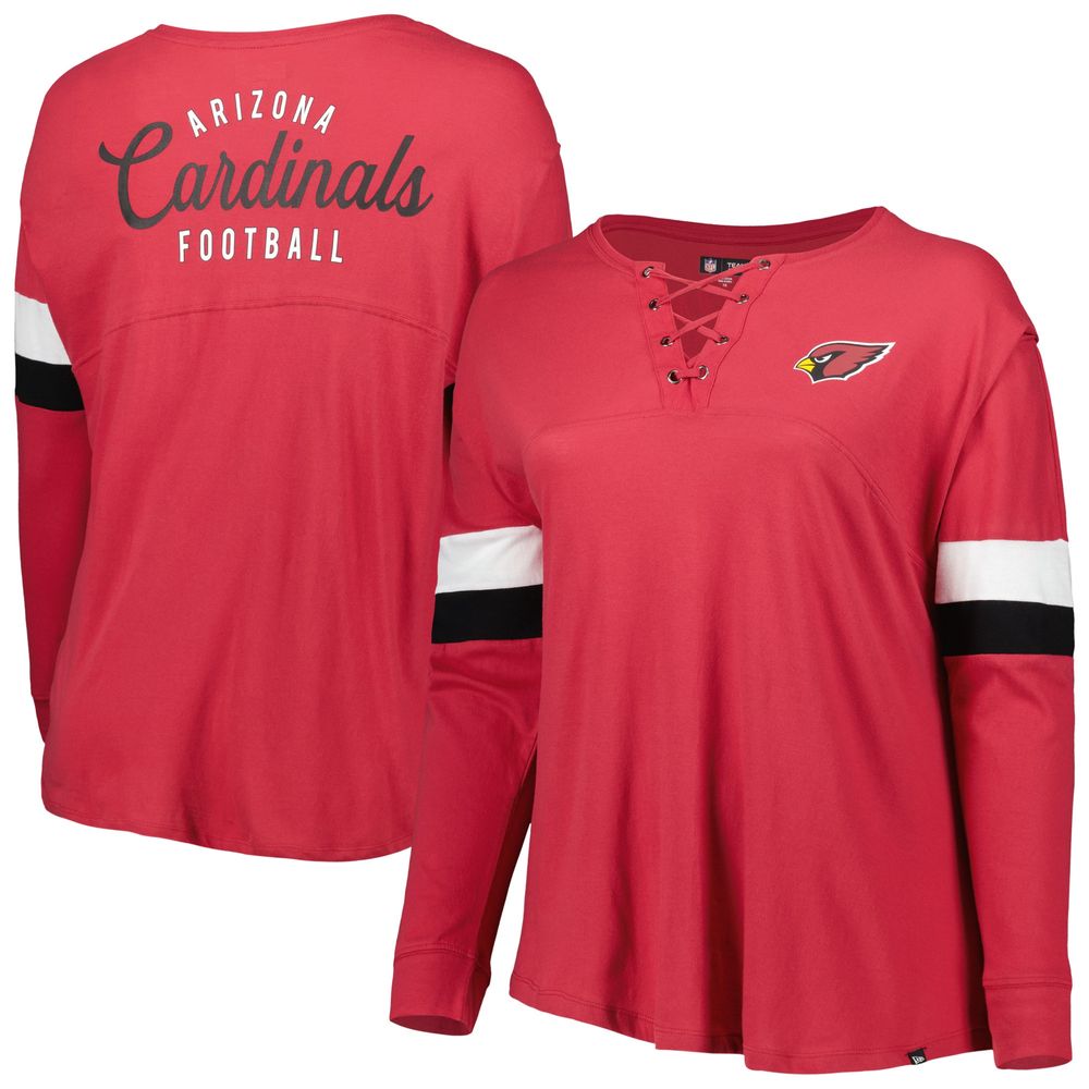 Women's New Era Cardinal Arizona Cardinals Plus Athletic Varsity Lace-Up V-Neck Long Sleeve T-Shirt