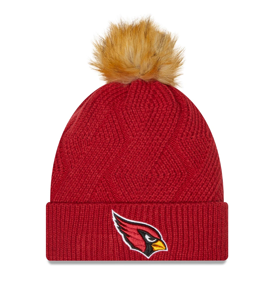 Women's New Era Cardinal Arizona Cardinals Snowy Cuffed Knit Hat with Pom