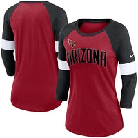 T-shirt à manches 3/4 raglan Nike Arizona Cardinals Cardinal/Heather Black Football Pride pour femme