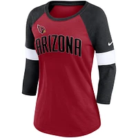 T-shirt à manches 3/4 raglan Nike Arizona Cardinals Cardinal/Heather Black Football Pride pour femme