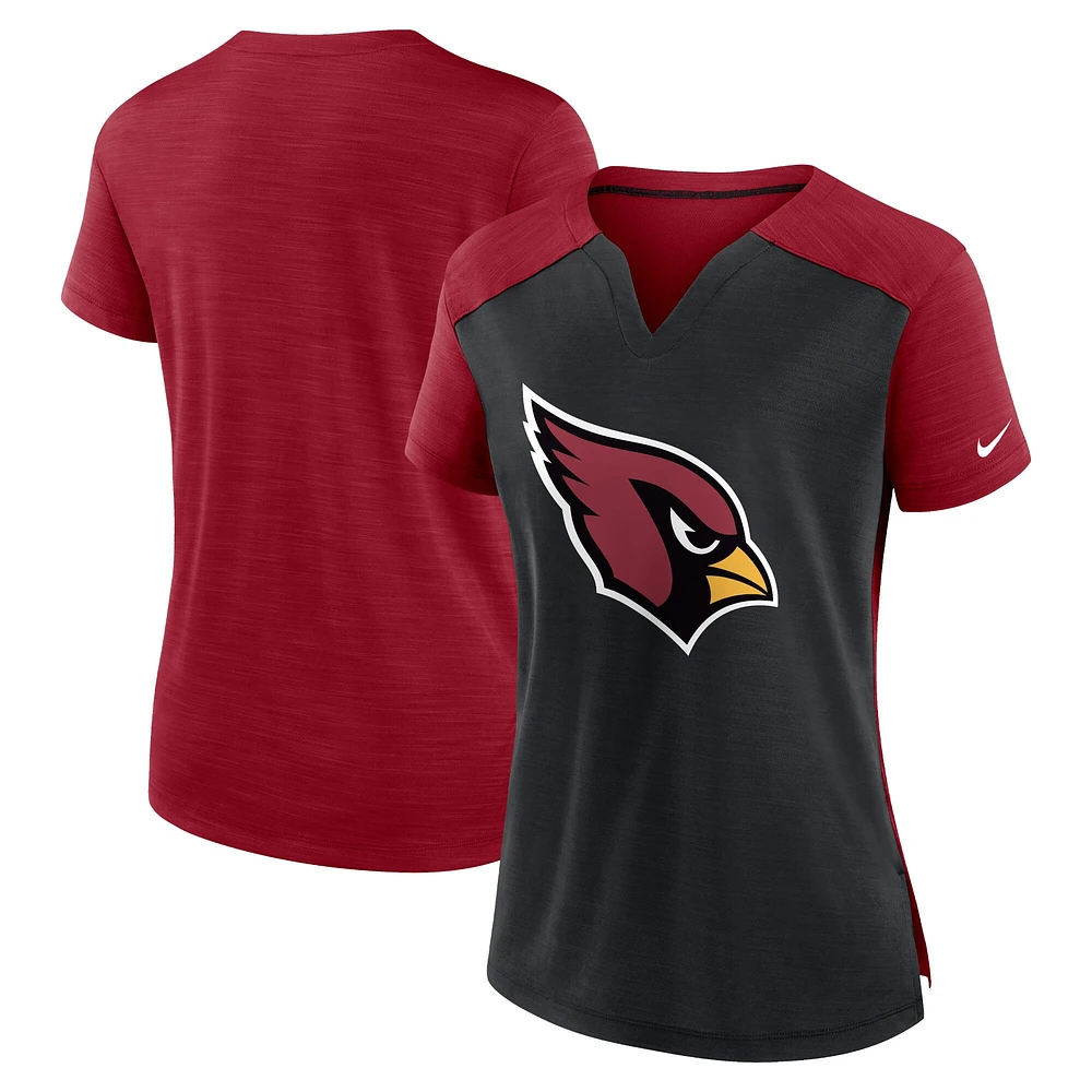 T-shirt Nike noir/Cardinal Arizona Cardinals Impact Exceed Performance à col cranté pour femme