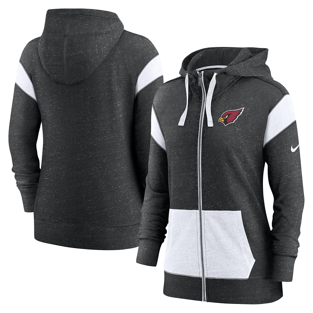 Sweat à capuche léger entièrement zippé Nike Arizona Cardinals Monaco pour femme, noir chiné/blanc