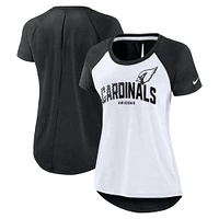 T-shirt raglan à découpes dans le dos des Arizona Cardinals Nike pour femme, blanc/noir chiné