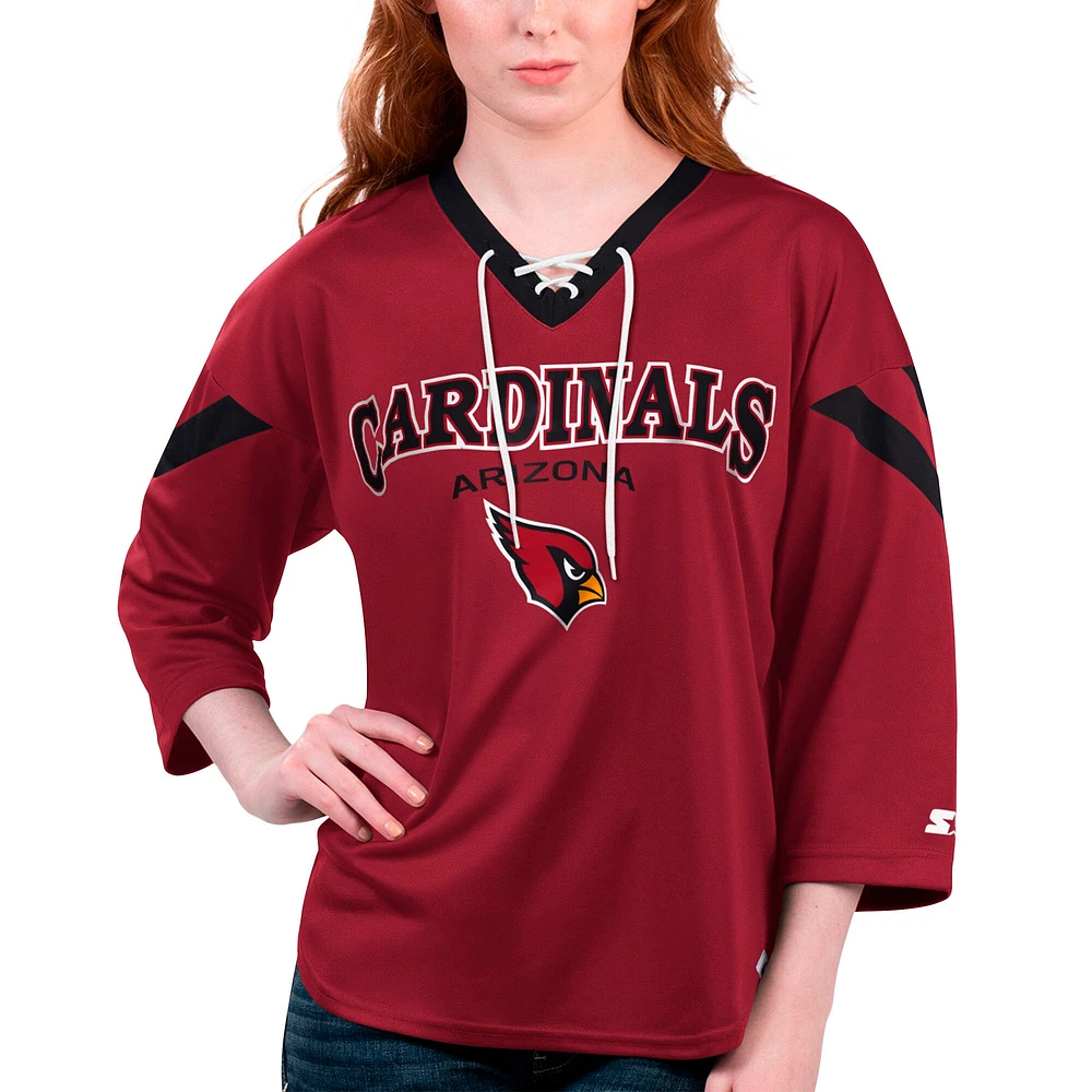 T-shirt à manches 3/4 Starter Cardinal Arizona Cardinals Rally lacets pour femme