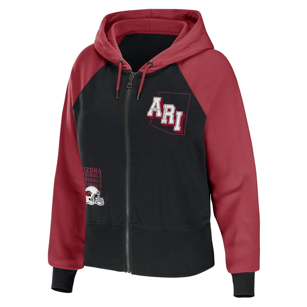 Women's WEAR by Erin Andrews Black Arizona Cardinals Colorblock Lightweight Full-Zip Hoodie