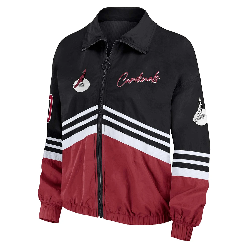 Veste coupe-vent entièrement zippée noire à imprimé rétro des Arizona Cardinals pour femme WEAR by Erin Andrews