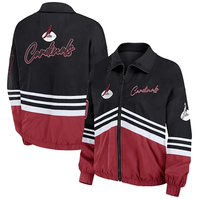 Veste coupe-vent entièrement zippée noire à imprimé rétro des Arizona Cardinals pour femme WEAR by Erin Andrews