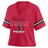 Women's WEAR by Erin Andrews Cardinal Arizona Cardinals Color Block Boxy Modest Crop V-Neck T-Shirt