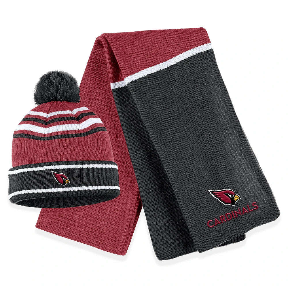 Women's WEAR by Erin Andrews Cardinal Arizona Cardinals Bonnet en tricot à revers avec pompon et écharpe