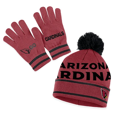 Women's WEAR by Erin Andrews Cardinal Arizona Cardinals Bonnet en tricot à revers double Jacquard avec pompon et ensemble de gants