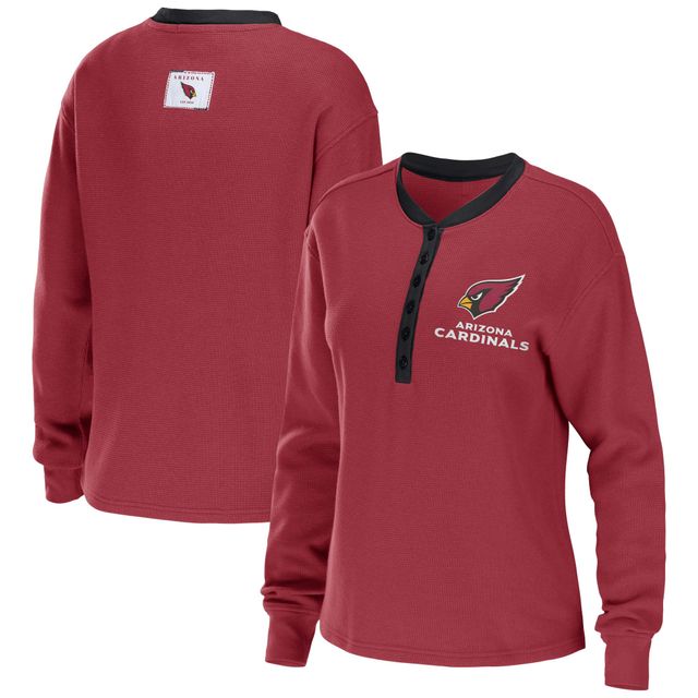 T-shirt à manches longues WEAR by Erin Andrews Cardinal Arizona Cardinals Waffle Henley pour femmes