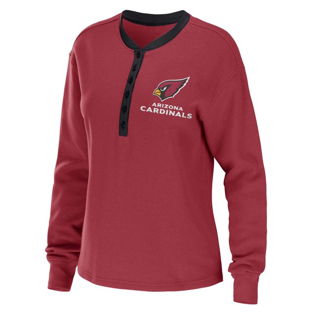 T-shirt à manches longues WEAR by Erin Andrews Cardinal Arizona Cardinals Waffle Henley pour femmes