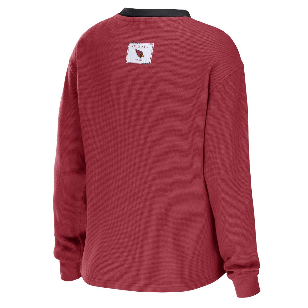 Women's WEAR by Erin Andrews Cardinal Arizona Cardinals Waffle Henley Long Sleeve T-Shirt