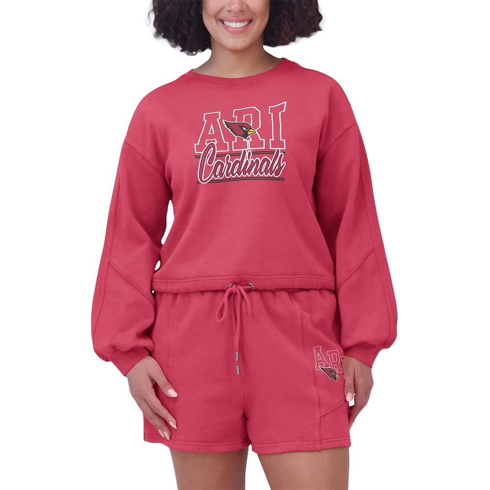 Ensemble de détente pour femme WEAR by Erin Andrews Cardinal Arizona Cardinals avec t-shirt à manches longues et short en polaire délavée