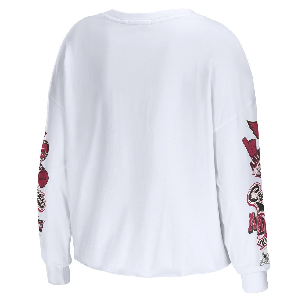 Women's WEAR by Erin Andrews White Arizona Cardinals Celebration Cropped Long Sleeve T-Shirt