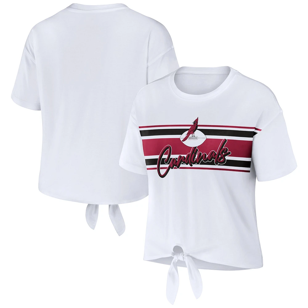 Women's WEAR by Erin Andrews White Arizona Cardinals Front Tie Retro T-Shirt