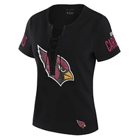 Women's WEAR by Erin Andrews x Gracie Hunt Black Arizona Cardinals Draft Me Lace-Up T-Shirt