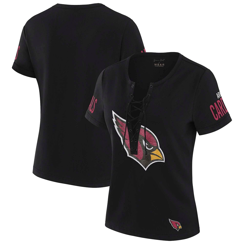 T-shirt à lacets noir Draft Me des Cardinals de l'Arizona pour femme WEAR by Erin Andrews x Gracie Hunt