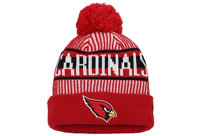 Youth New Era Cardinal Arizona Cardinals Striped  Cuffed Knit Hat with Pom