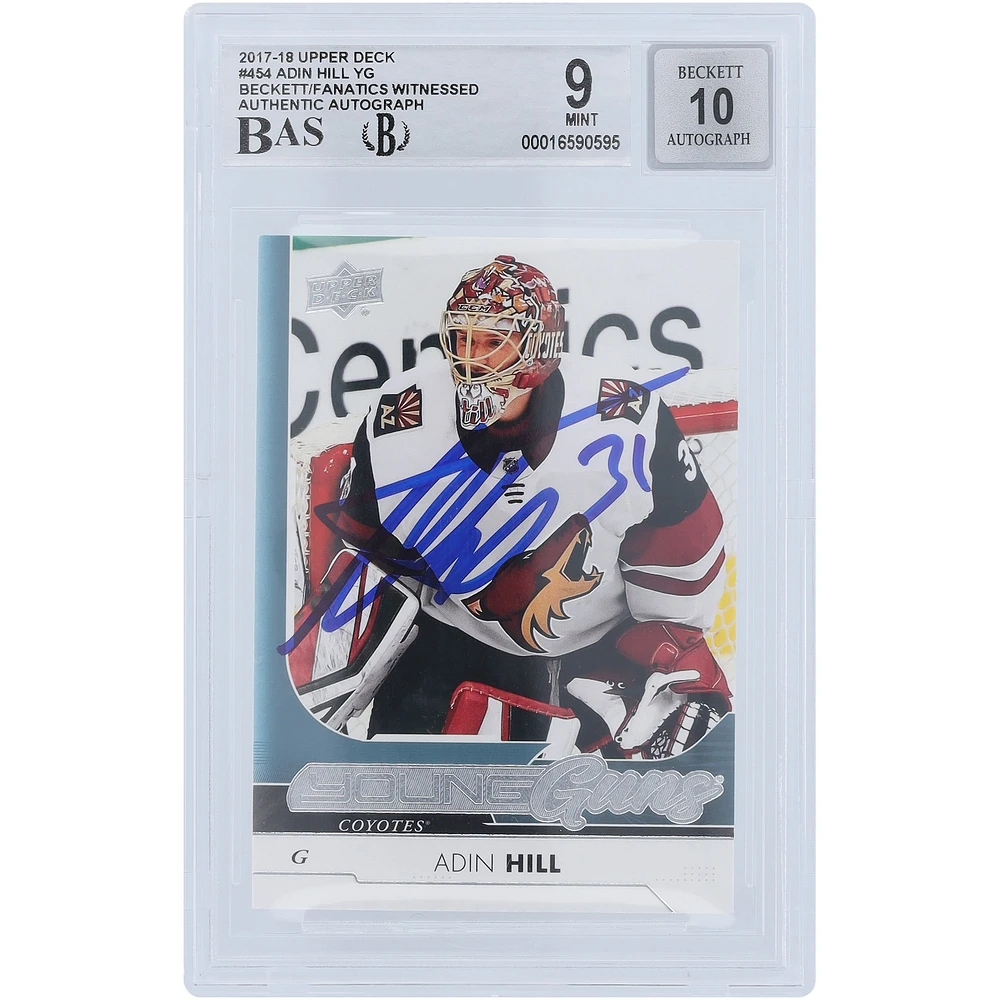 Adin Hill Arizona Coyotes Autographed 2017-18 Upper Deck Series 2 Young Guns #454 Beckett Fanatics Witnessed Authenticated 9/10 Rookie Card 