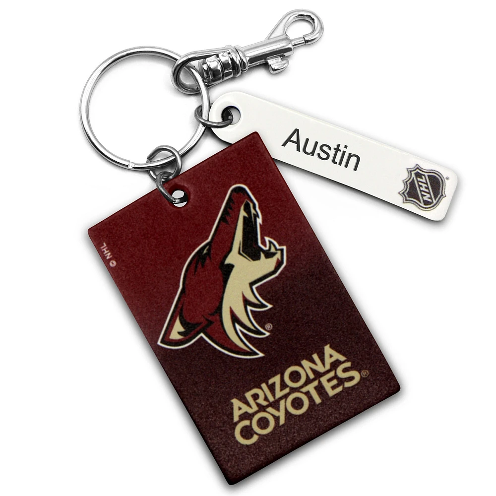 Burgundy Arizona Coyotes Personalized Leather Rectangle Keychain