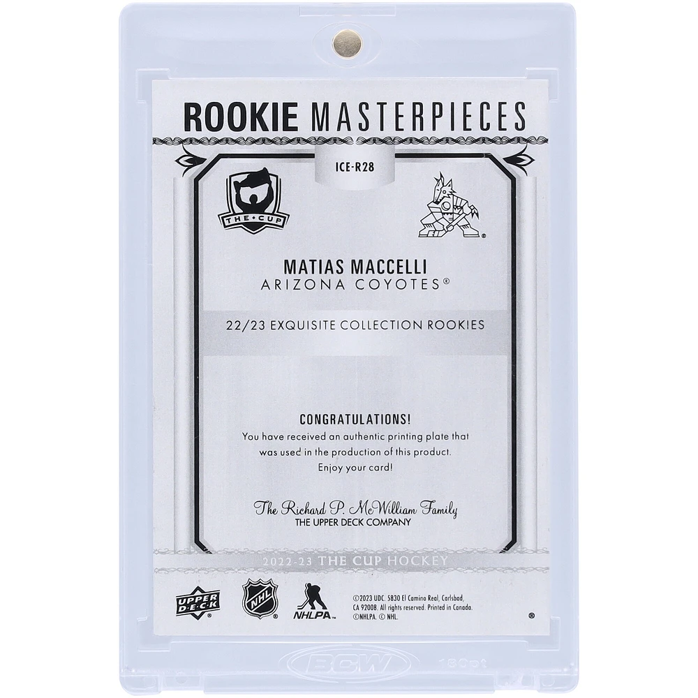 Matias Maccelli Arizona Coyotes 2022-23 Upper Deck The Cup Rookie Masterpieces Black Printing Plate #ICE-R28 #1/1 Rookie Card