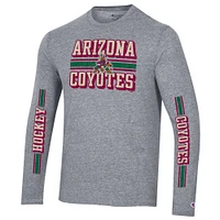 T-shirt à manches longues double bande tri-mélange Champion Heather Grey Arizona Coyotes pour hommes