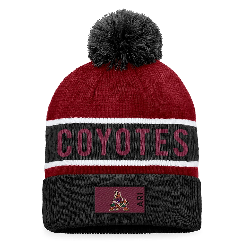 Men's Fanatics Black/Garnet Arizona Coyotes Authentic Pro Rink Cuffed Knit Hat with Pom