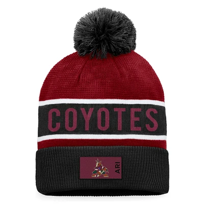 Bonnet en tricot à revers authentique Pro Rink Fanatics pour hommes noir/grenat avec pompon des Coyotes de l'Arizona