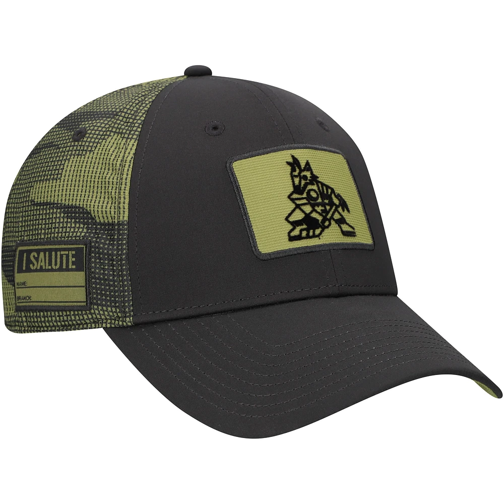 Casquette ajustable authentique Pro Military Appreciation de Fanatics Black Arizona Coyotes pour hommes