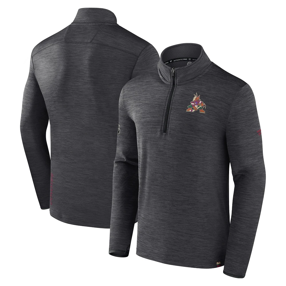 Pull léger à glissière quart de tour Fanatics Heather Charcoal Arizona Coyotes Authentic Pro pour hommes