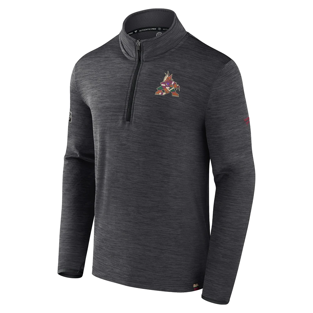 Pull léger à glissière quart de tour Fanatics Heather Charcoal Arizona Coyotes Authentic Pro pour hommes