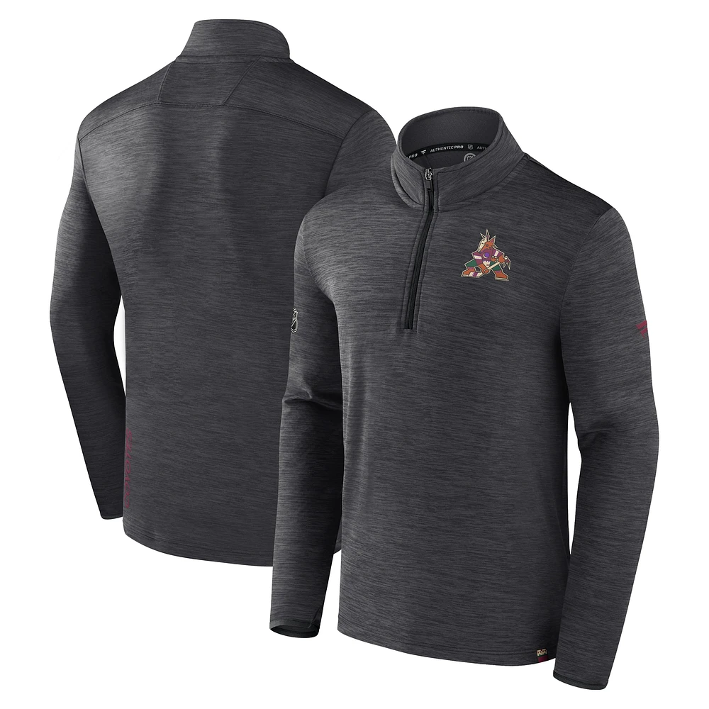 Pull léger à glissière quart de tour Fanatics Heather Charcoal Arizona Coyotes Authentic Pro pour hommes