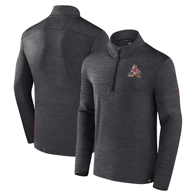 Pull léger à glissière quart de tour Fanatics Heather Charcoal Arizona Coyotes Authentic Pro pour hommes