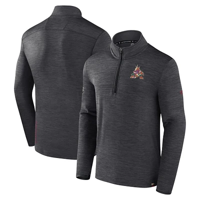 Haut à enfiler authentique quart de zip pour hommes Fanatics Heather Charcoal Arizona Coyotes