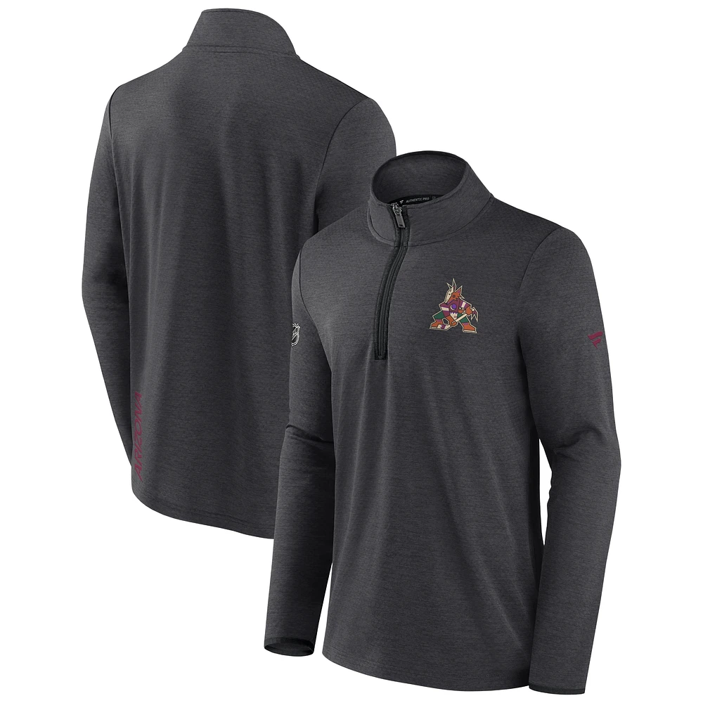 Men's Fanatics Heather Charcoal Arizona Coyotes Authentic Pro Rink Quarter-Zip Jacket